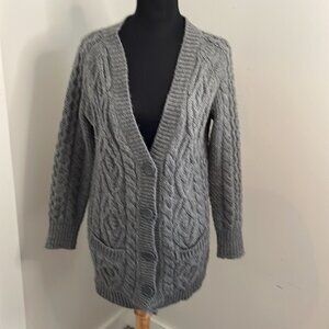 ZARA Knit Chunky Cable Knit Cardigan Wool Blend Academia Cottage Vibes Sz Sm